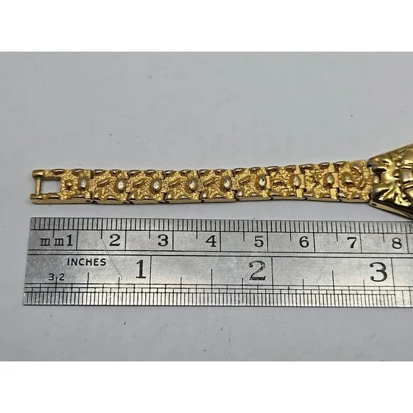 Hampden Women Quartz Goldtone Nugget Bracelet Watch Japan Movt New Battery Black